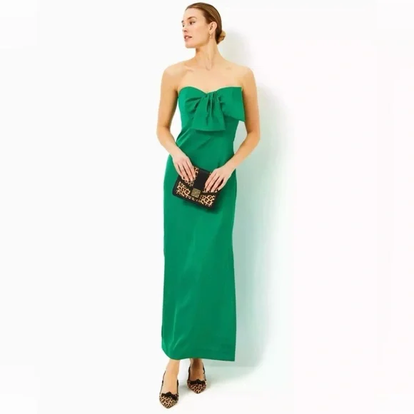Lilly Pulitzer | Dresses | Nwt Lilly Pulitzer Carlynn Satin Maxi Bow Fiddle Leaf  Green | Poshmark
